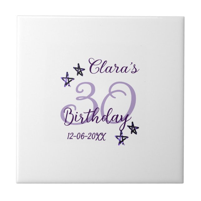 Azulejo Estrellas purpurinas moradas 30 años retro moderno (Frente)