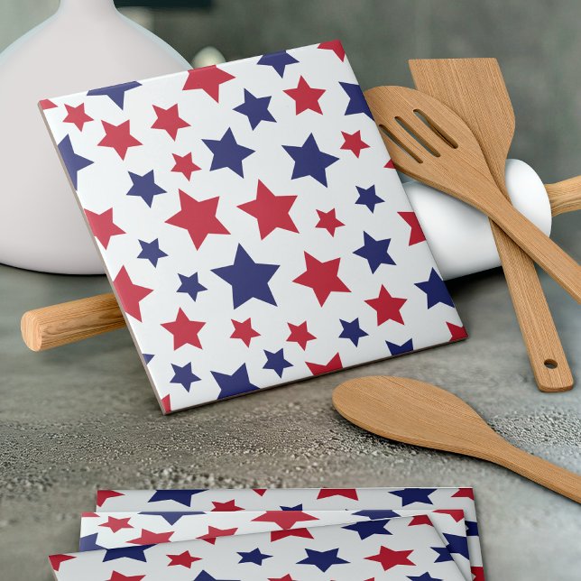 Azulejo Estrellas Rojas y Azules, 4 de Julio, Fondo Blanco (Subido por el creador)