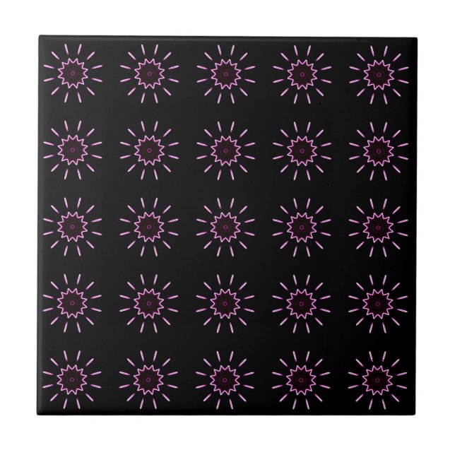 Azulejo estrellas rosas en mosaico negro (Frente)