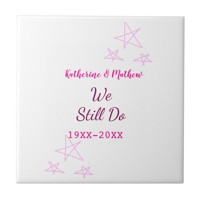 Azulejo Estrellas rosas Renovación de votos boda de aniver (Frente)