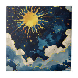 Azulejo Estrellas solares celestes modernas y nubes azules