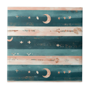 Azulejo Estrellas tribales de arcilla y azul verdoso y fra