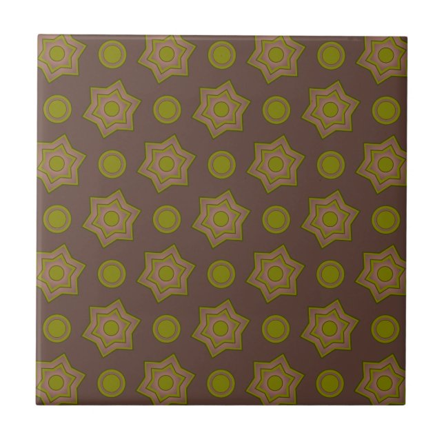 Azulejo Estrellas y círculos en marrón y verde (Frente)