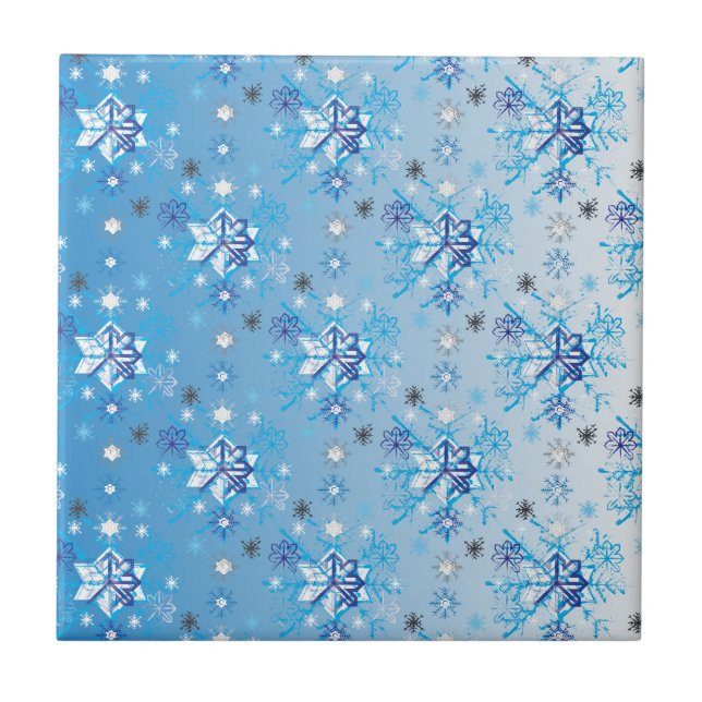 Azulejo Estrellas y copos de nieve en blanco y azul intrin (Frente)