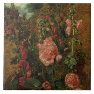 Azulejo Estudio de Hollyhocks, c.1826 (aceite a bordo)