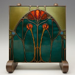 Azulejo Ethereal Amber Arch Tile Cerámico<br><div class="desc">Disfrute de su hogar con la exquisita pieza de estilo Art Nouveau impresa por Zazzle. Esta baldosa de cerámica plana, desprovista de cualquier rasgo grabado en relieve, capta la belleza intemporal de la artesanía del vidrio manchado. Con un impresionante diseño de flores de ámbar colocadas sobre un fondo de jade...</div>