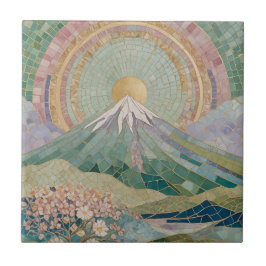 Azulejo Ethereal Bloom: Pastel Mosaic Volcano in Spring