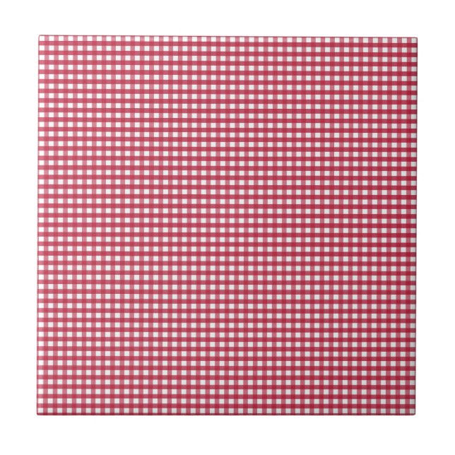 Azulejo Etiqueta editable de Gingham en rojo y blanco (Frente)
