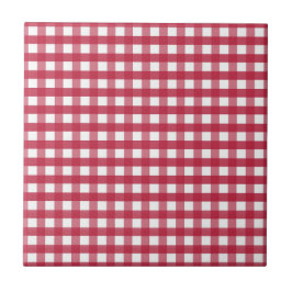 Azulejo Etiqueta editable de Gingham en rojo y blanco