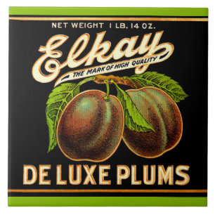 Azulejo Etiqueta Elkay Deluxe Plums de los años 30