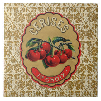 Azulejo Etiqueta francesa de las cerezas del vintage