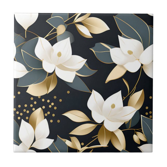 Azulejo Eucalipto Botánico Moderno en Oro (Frente)