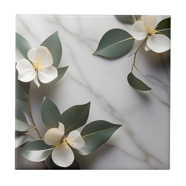 Azulejo Eucalipto moderno en mármol con oro (Frente)