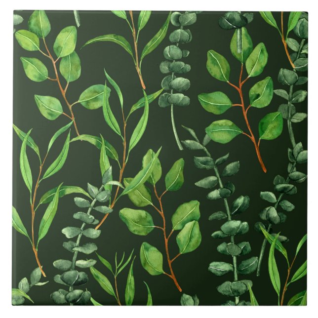 Azulejo Eucalipto sobre verde oscuro (Frente)