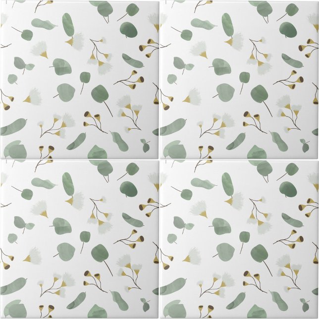 Azulejo Eucalyptus Greenerenery Flores de Goma de Dólar Pl (Eucalyptus Greenery Silver Dollar Gum Blossoms Ceramic Tile)