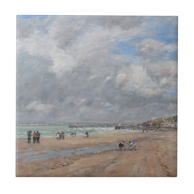 Azulejo Eugene Boudin - La playa de Deauville (Frente)
