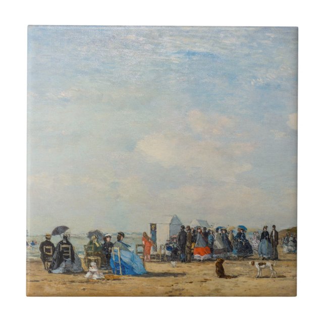 Azulejo Eugene Boudin - Reuniéndose en la playa (Frente)