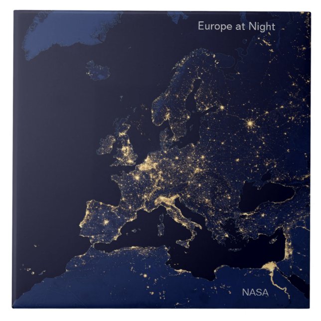 Azulejo Europa de noche por la NASA (Frente)