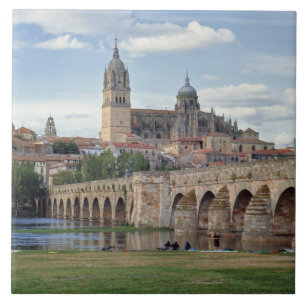 Azulejo Europa, España, Salamanca. El puente romano sobre