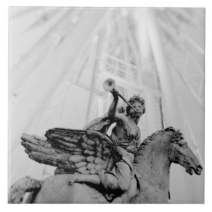 Azulejo Europa, Francia, París. Estatua y noria, 2