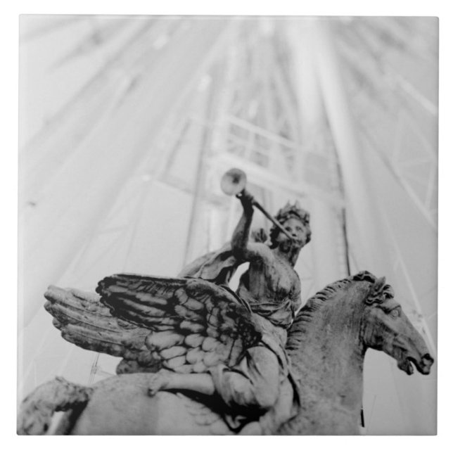 Azulejo Europa, Francia, París. Estatua y noria, 2 (Frente)