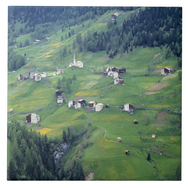 Azulejo Europa, Italia, Alpes Dolomitas. Esta pequeña alde (Frente)