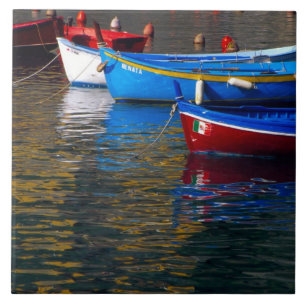 Azulejo Europa, Italia, Cinque Terre, barcos en Vernazza