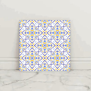 Azulejo European Floral Blue and Gold Geometric Mosaic