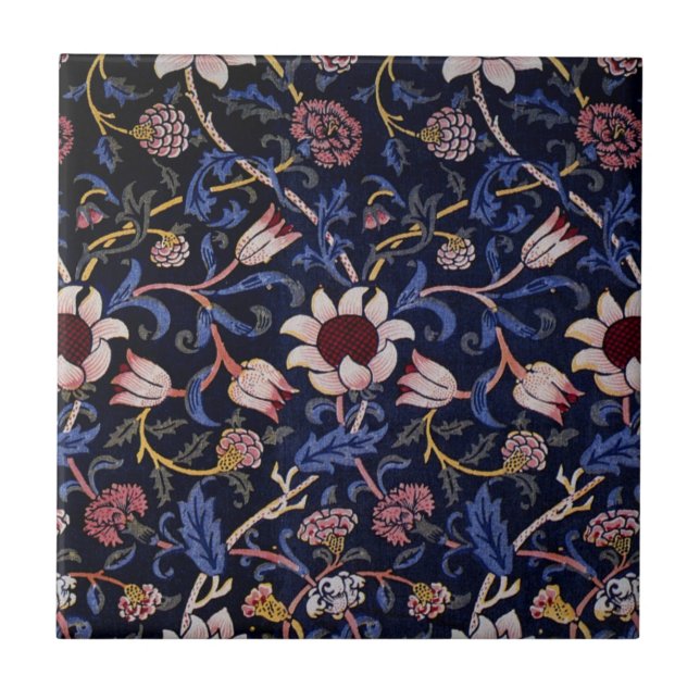 Azulejo Evenlode, famoso patrón de William Morris, (Frente)