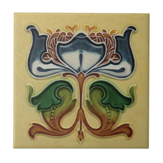 Azulejo Excepcional inglés Art Nouveau Floral c1900 Repro (Frente)