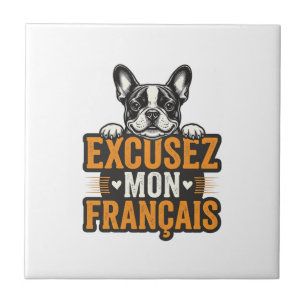 Azulejo Excusez Mon Franais Bulldog Francés Vintage