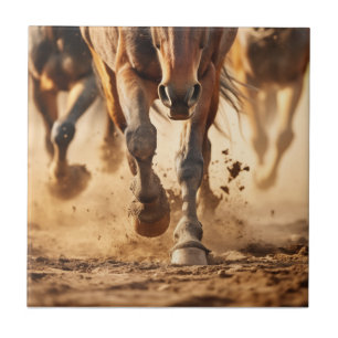 Azulejo Éxodo Equino Caballos Corriendo Arte Fotorealista
