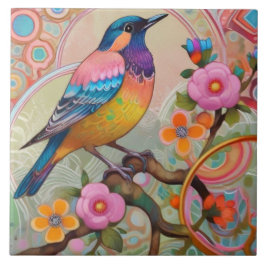 Azulejo Exótica colorida Fantasía Pájaro Pastel Floral Ros