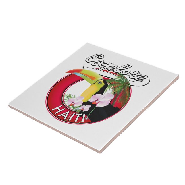 Azulejo Explora el parche de viaje del logo de Haití. (Lado)