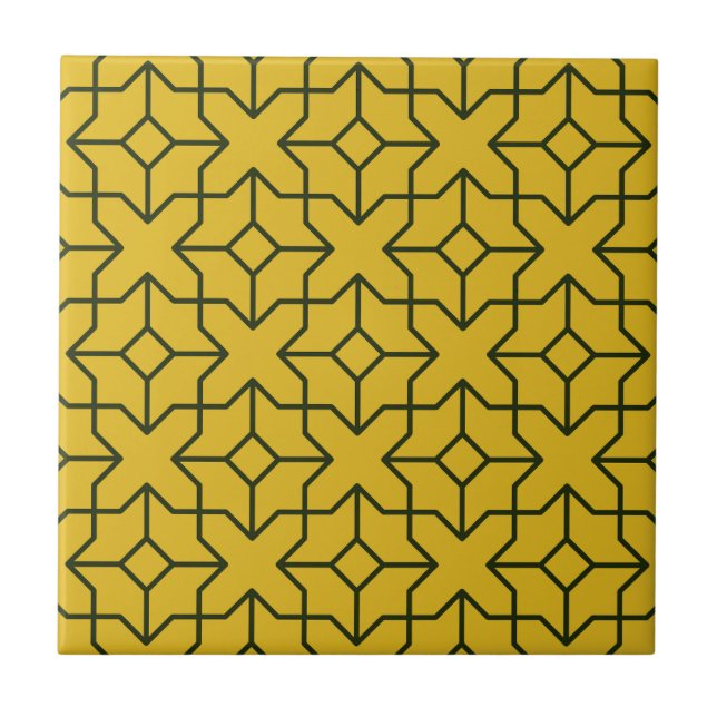 Azulejo Explora un patrón geométrico amarillo simétrico (Frente)