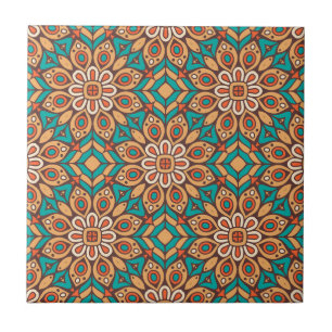 Azulejo Explorar Motivos Florales Vibrantes en Patrón Geom