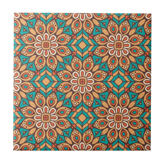 Azulejo Explore Vibrant Floral Motifs in Geometric Pattern (Frente)