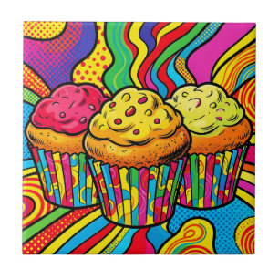 Azulejo Explosión de Cupcakes de Arcoíris Pop Art