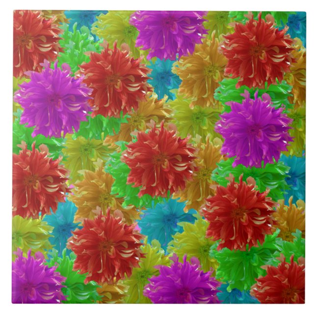 Azulejo Explosión de flores en Rainbow Dahlia (Frente)