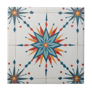 Azulejo Explosión Estelar Atómica Retro Moderno de Mitad d