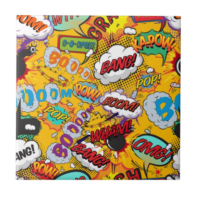 Azulejo Explosiones divertidas de arte pop de cómics retro (Frente)