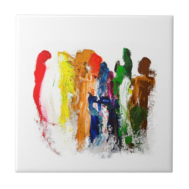 Azulejo Expresión abstracta de figuras humanas en movimien (Frente)