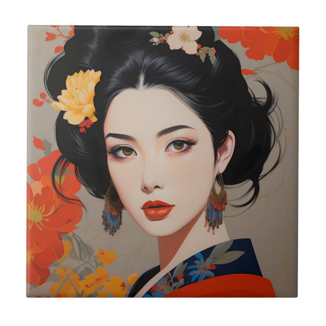 Azulejo Exquisitas mujeres chinas orientales (Frente)