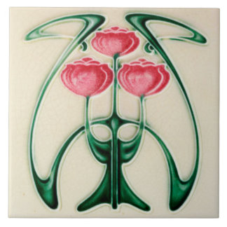 Azulejo Exquisito Diseño Floral Art Nouveau Tile Cerámico.
