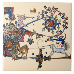 AZULEJO EXTRAÑA GUERRA BESTIARIA MEDIEVAL UNICORNS COMBAT