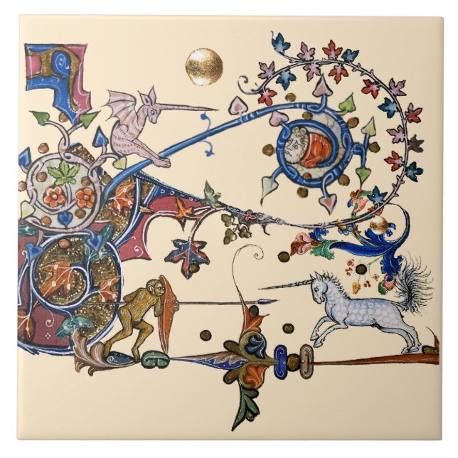 AZULEJO EXTRAÑA GUERRA BESTIARIA MEDIEVAL UNICORNS COMBAT  (Frente)