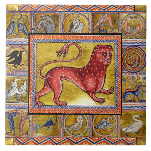 AZULEJO EXTRAÑO BESTIARIO MEDIEVAL, LEOPARD, ANIMALES FORE