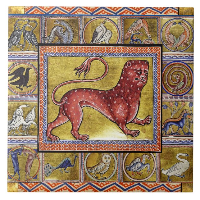 AZULEJO EXTRAÑO BESTIARIO MEDIEVAL, LEOPARD, ANIMALES FORE (Frente)