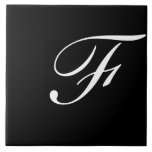 Azulejo F Monograma Blanco inicial en negro<br><div class="desc">Monograma clásico de letra blanca sobre fondo negro,  F.</div>