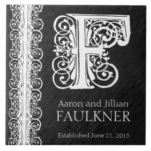 Azulejo F Monograma Tile Boda "White Lace on Black"